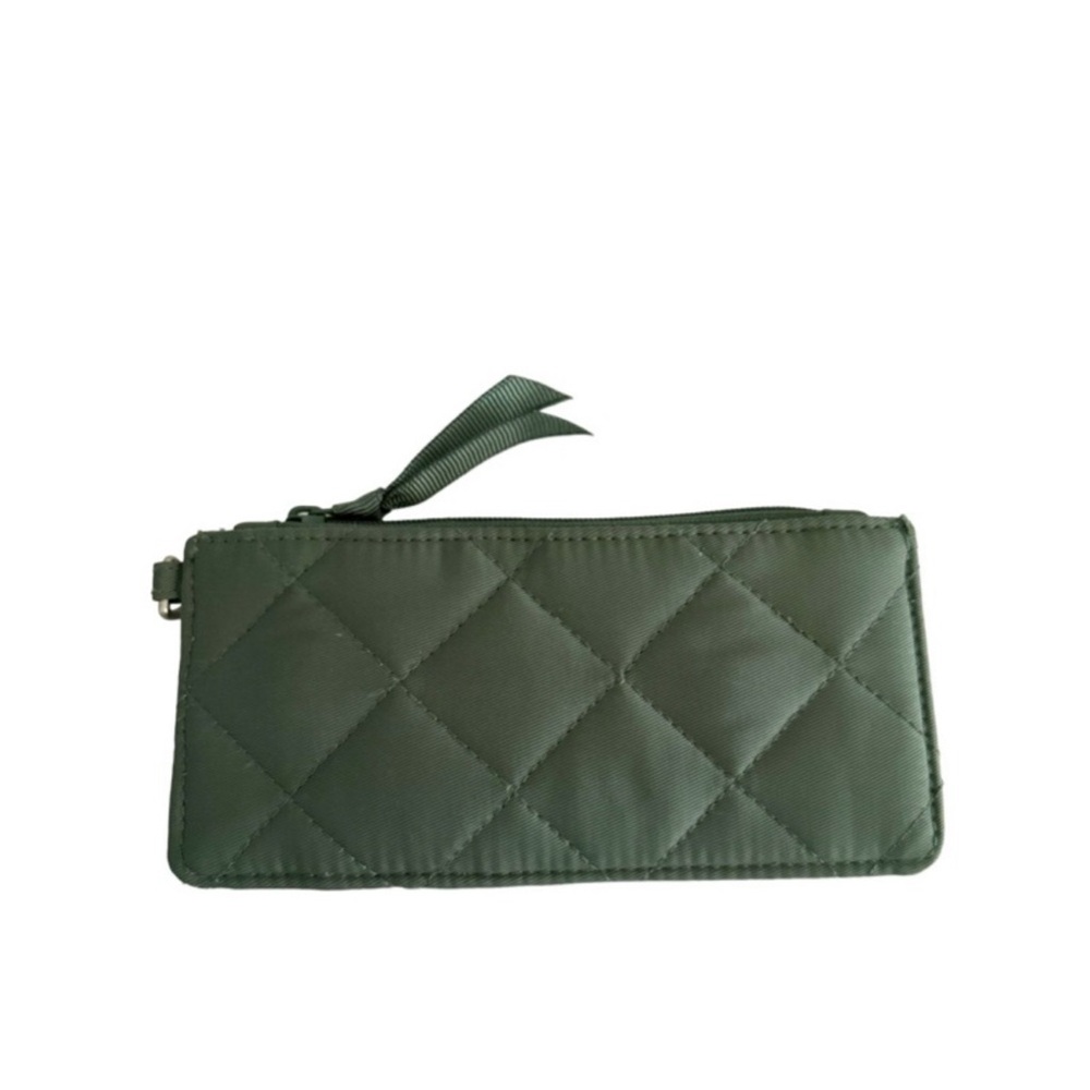 Vera Bradley Slim Card Holder Case Zippered Change Purse Quilted Olive Green - Picture 9 of 9